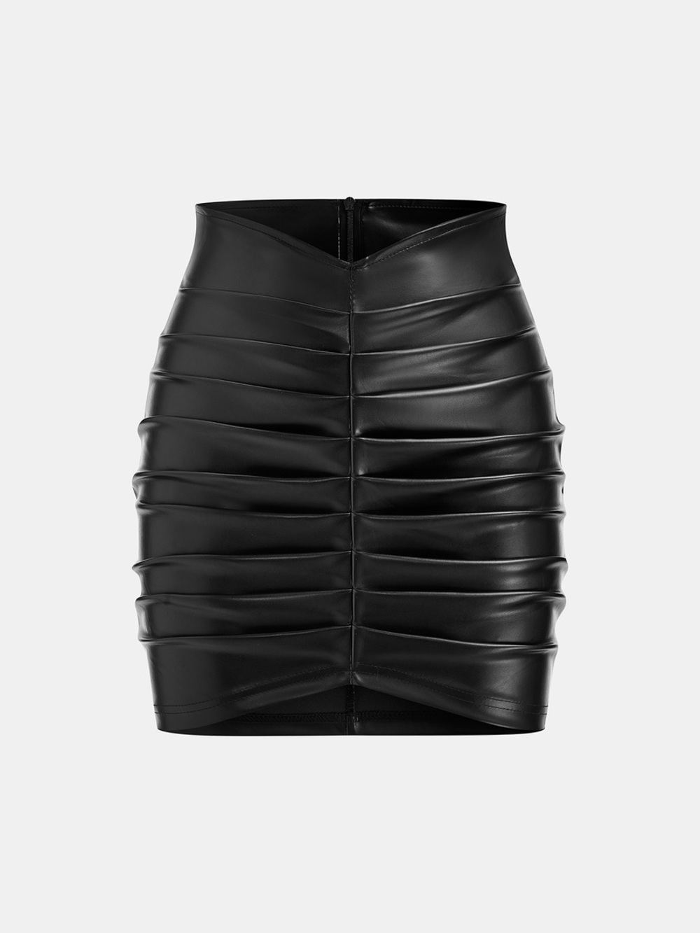 Commense Faux Leather Ruched Mini Skirt